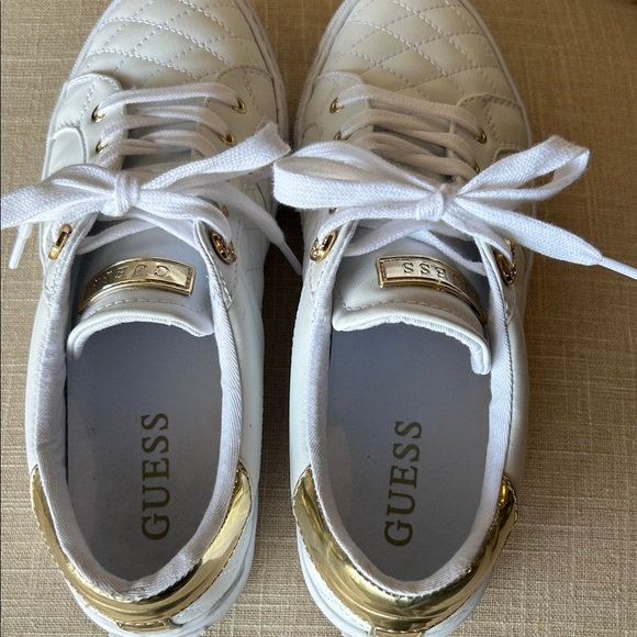 GUESS White & Gold Sneakers - Picture 2 of 13